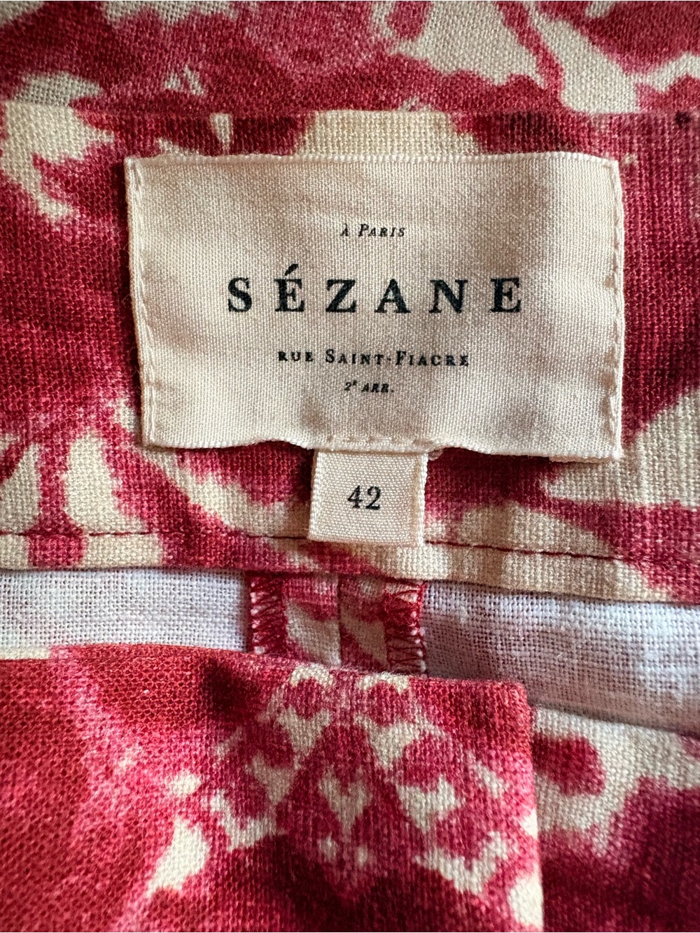 Sezane Red Damask Print Midi Skirt on Cream - Picture 4 of 4